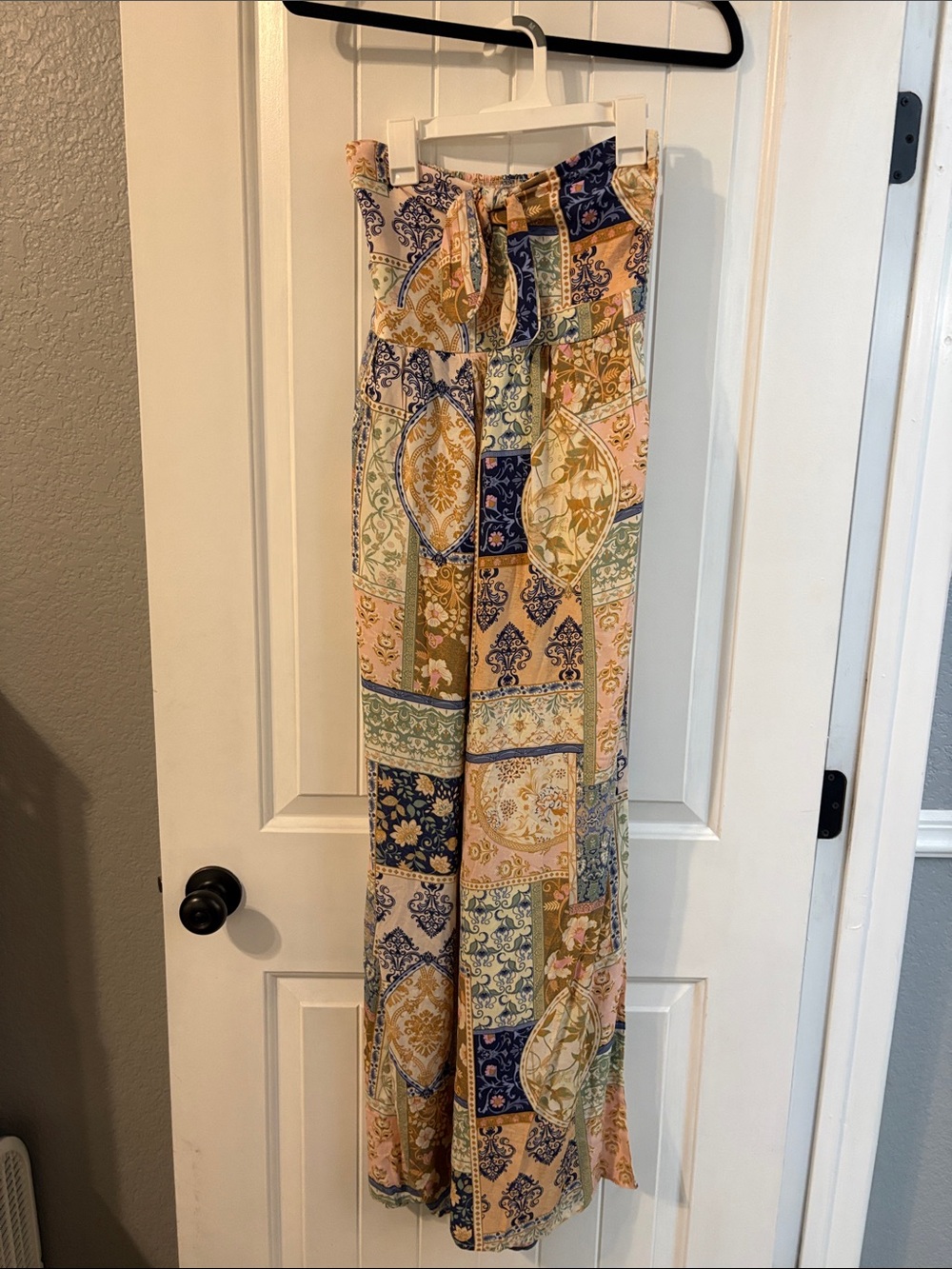 Patchwork Print Wide-Leg Jumpsuit in Pastel Multi